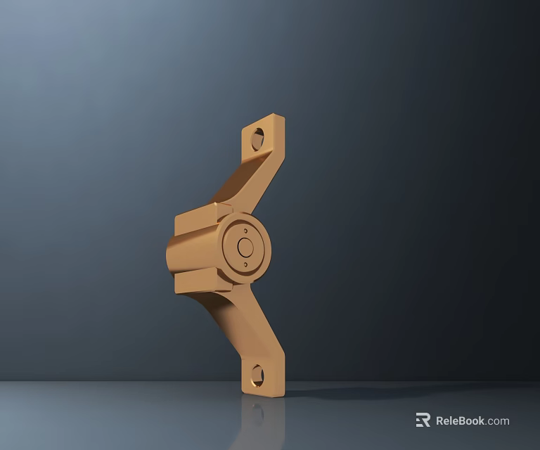 Golden Metal Hardware Hinge With Mounting Holes And Circular Joint For Furniture Assembly 3d model 
