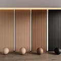 Modern Interior Design With Wooden Wall Paneling In Different Colors And Decorative Balls