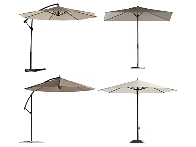 Outdoor Garden Umbrellas In Various Styles With Neutral Colors And Sturdy Poles 3d model