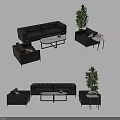 Modern Leather Sofa and Coffee Table Set With Side Table and Green Plant Decor 3d model