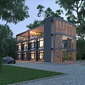 Modern Boutique Guesthouse Building With Wooden Facade Glass Windows And Natural Tree Surroundings