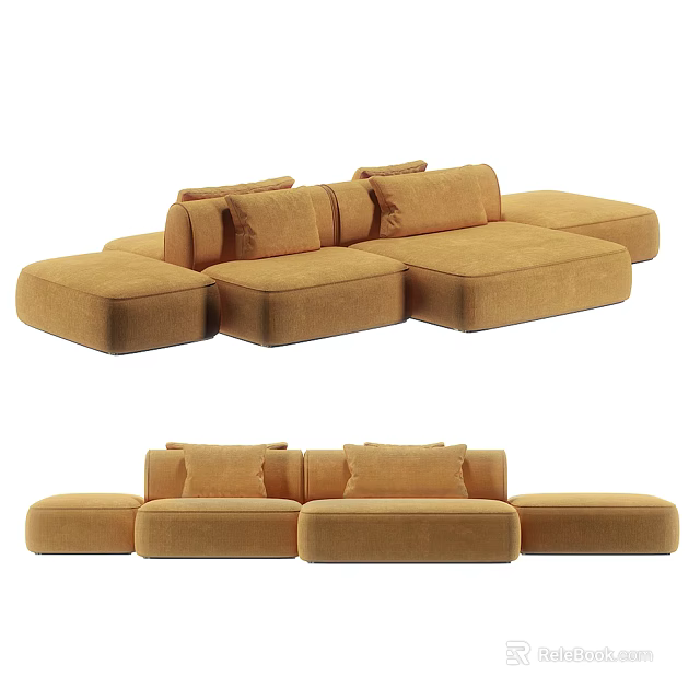 Brown Upholstered Modular Sectional Sofa With Multiple Cushions Modern Design 3d model