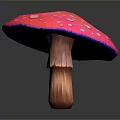 Vibrant Pink Mushroom with White Spots and Wooden Stem on Dark Shiny Background