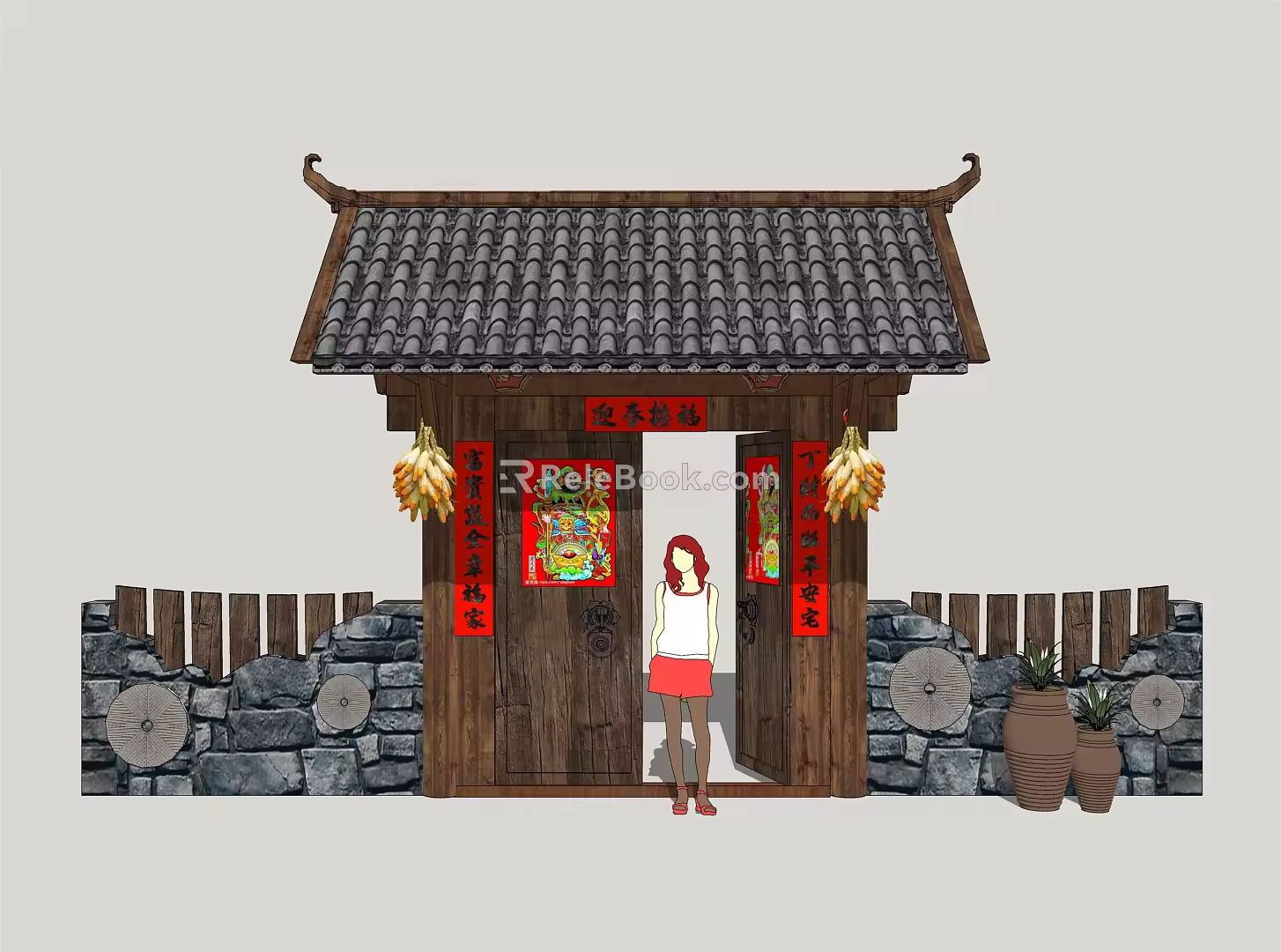 New Chinese Style Gate Farm Gate 3d model