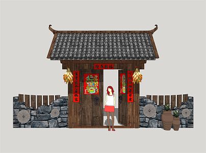 New Chinese Style Gate Farm Gate 3d model