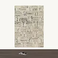 Modern Square Rug with Woven Ivory Texture and Black Patterned Accent Lines 3d model