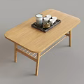 Wooden Dining Table With Tray Holding Teacups And Teapot Simple Design