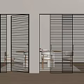 Modern Interior Sliding Doors With Black Metal Frame And Vertical Slats Design