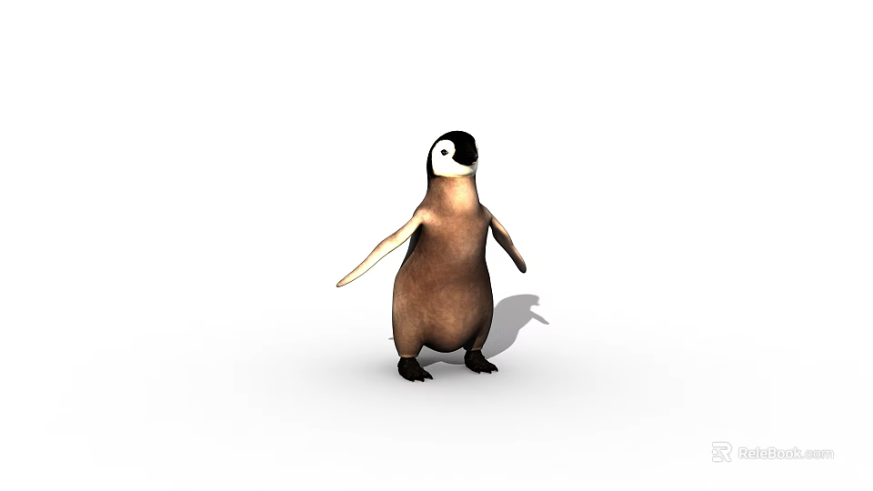 Adorable Brown And White Penguin Standing With Outstretched Wings On White Background 3d model 