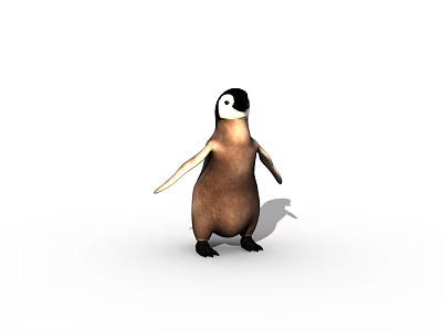 Adorable Brown And White Penguin Standing With Outstretched Wings On White Background 3d model