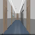 Modern Office Corridor Interior Design With Wall Display Boards And Information Graphics 3d model