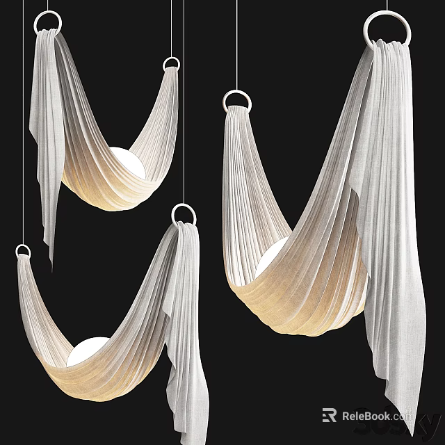 Elegant White Fabric Pendant Light With Soft Curved Shade And Hanging Ring Design 3d model 