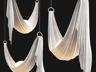 Elegant White Fabric Pendant Light With Soft Curved Shade And Hanging Ring Design 3d model