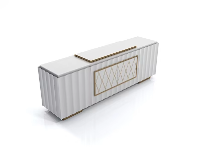 Modern White TV Stand With Gold Accents And Diamond Pattern Design 3d model