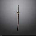 Traditional Ornate Sword With Red Handle Golden Decoration And Shiny Blade