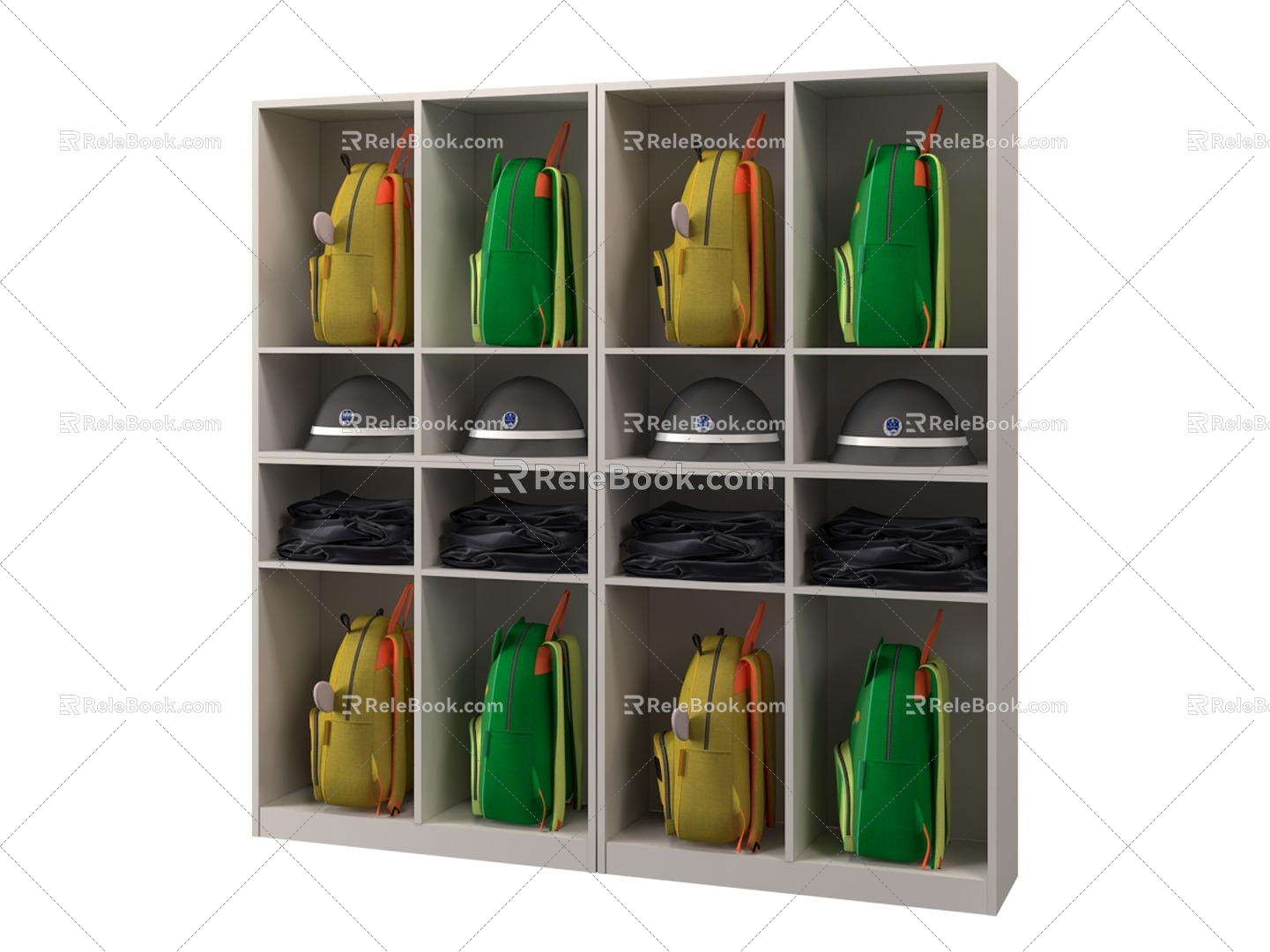 Shelf Display Cabinet Clothes Bag Cabinet Police Cap Police Uniform Clothing Bag Backpack Storage Cabinet Display Rack Iron Cabinet 3d model