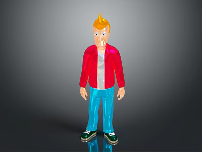 Cartoon Man With Golden Hair Red Jacket White Shirt Blue Pants And Green Shoes 3d model