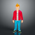 Cartoon Man With Golden Hair Red Jacket White Shirt Blue Pants And Green Shoes