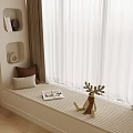 Cozy Tatami Bedroom Interior With Window Curtains Pillows And Deer Decoration