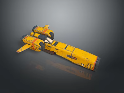 Yellow Futuristic Spaceship Model With Sleek Structure And Detailed Components 3d model