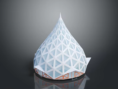 Modern Geometric White Conical Architectural Structure With Triangular Patterns And Orange Base 3d model