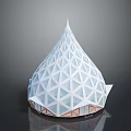 Modern Geometric White Conical Architectural Structure With Triangular Patterns And Orange Base