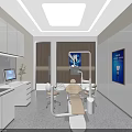 Modern Dental Clinic Interior With 4.0 Sign White Cabinets Treatment Chair And Blue Poster
