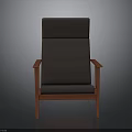 Comfortable Dark Fabric Armchair With Red Wooden Frame And Simple Design