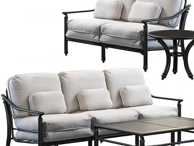 Stylish Three Seater Sofa With Metal Frame Soft Cushions And Matching Coffee Table 3d model