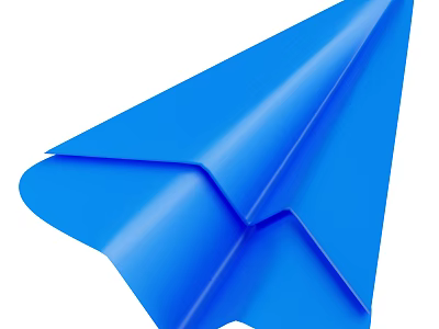 Blue Paper Airplane 3D Rendering With Shiny Surface And Smooth Folds Isolated On White Background 3d model