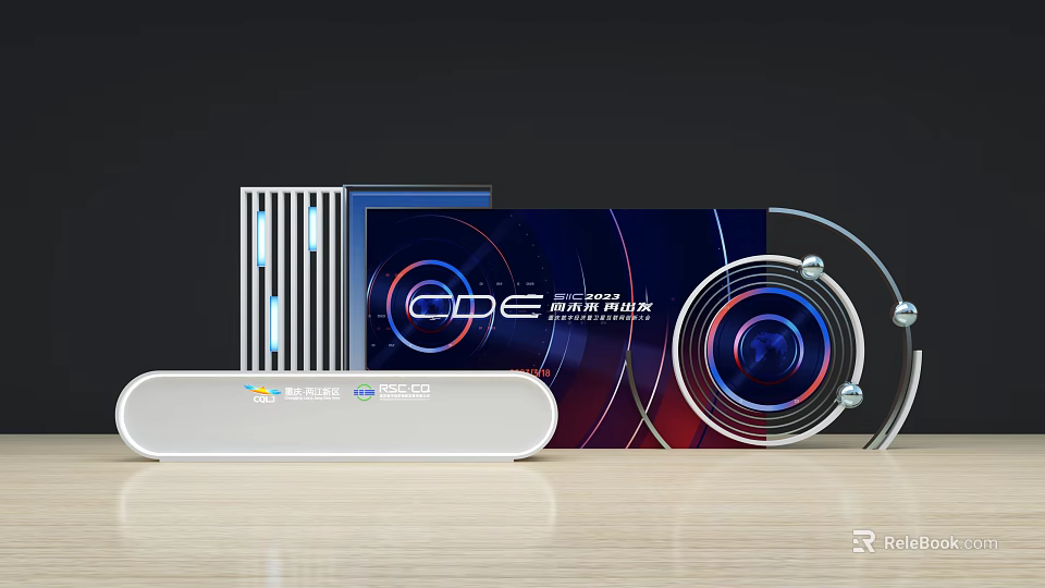 CDE Tech Exhibition Display With Screen Audio Device And Stand Setup 3d model