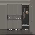 Modern Gray Black Shoe Cabinet With Coat Rack Bench Hat Clock And Photo Frame