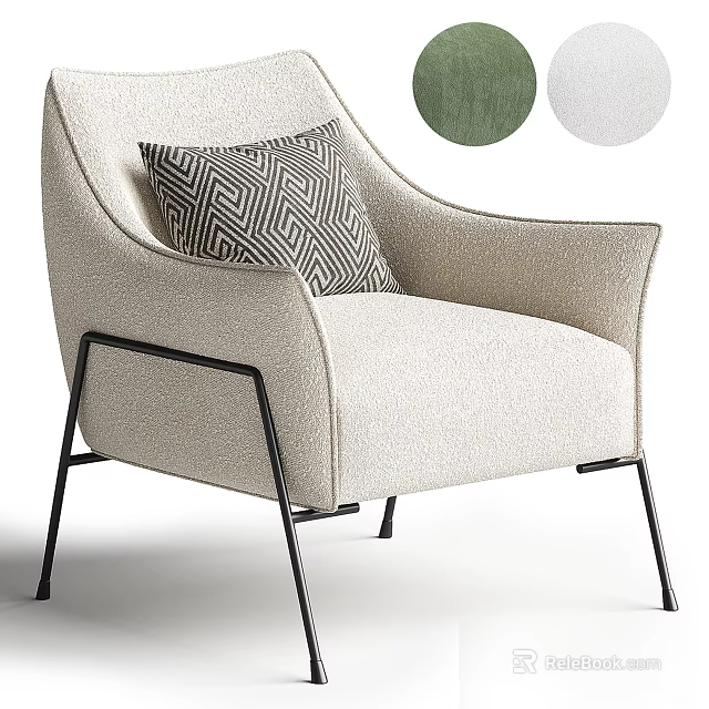 Beige Fabric Single Sofa With Black Metal Legs And Geometric Pattern Pillow 3d model 