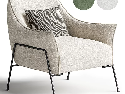 Beige Fabric Single Sofa With Black Metal Legs And Geometric Pattern Pillow 3d model