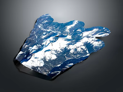 3D Mountainous Terrain With Blue White Glacial Features And Detailed Textured Surface 3d model
