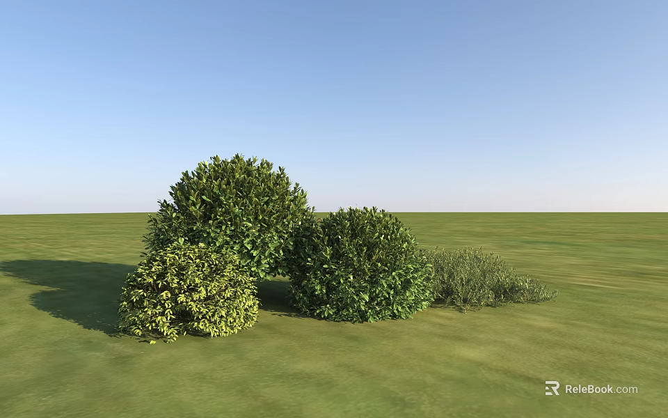 Green Shrubs in Grassy Field with Blue Sky and Lush Natural Foliage 3d model 