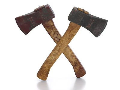 Hardware Tools Crossed Axes With Wooden Handles Isolated On White Background 3d model
