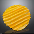 Golden Yellow Ridged Potato Chip With Visible Salt Crystals On Surface Against Dark Background