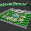 Natural Garden Layout With Green Lawn Central Fountain Pathways And Surrounding Trees