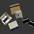 Household Items Packaging With Open Cardboard Box Blue Cases And White Label