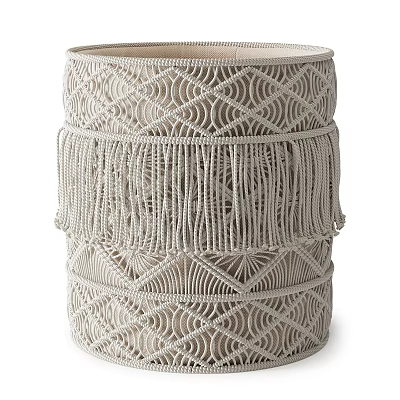 Neutral Woven Macramé Storage Basket With Geometric Pattern And Fringe Trim 3d model