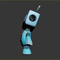Blue Cartoon Robot Character With Big Eyes Antennas And Orange Screen