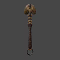 Mythic Fantasy Weapon Double Bladed Axe With Bone Metal Structure And Leather Handle