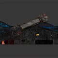 Silver Orange Long Weapon With Muzzle Ends On Black Blue Red Textured Rock Mechanical Panels 3d model