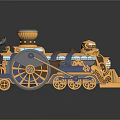 Golden And Blue Decorative Steam Train With Intricate Gears And Wheels