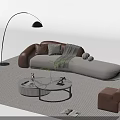 Modern Sofa Coffee Table Combination With Beige Upholstery Marble Top And Decorative Pillows