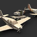 Three Vintage Airplane Models With Classic Design And Textured Fuselage