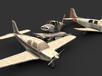 Three Vintage Airplane Models With Classic Design And Textured Fuselage 3d model