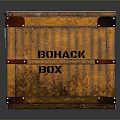 Vintage Orange Wooden Storage Box Featuring BONACK BOX Lettering Metal Clasps And Red Straps