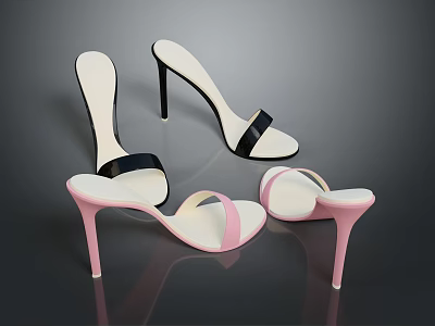 Women's Black Pink High Heel Sandals With Thin Heel And Strap Design 3d model